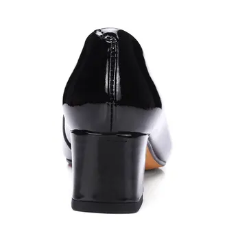 ALLBITEFO full genuine leather square toe medium heel women pumps fashion metal charm ladies shoes spring pumps size:33-43