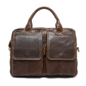 QIAOBAO Top Grade Handmade Mens Real Crazy Horse Leather Briefcase Vintage Style Messenger Shoulder Laptop Bag Case Handbag