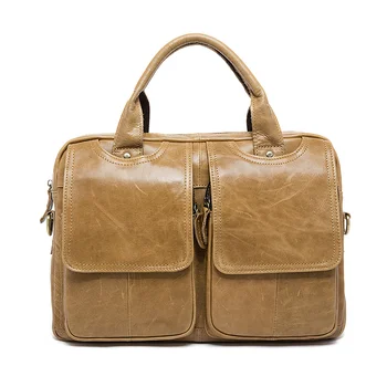 QIAOBAO Top Grade Handmade Mens Real Crazy Horse Leather Briefcase Vintage Style Messenger Shoulder Laptop Bag Case Handbag