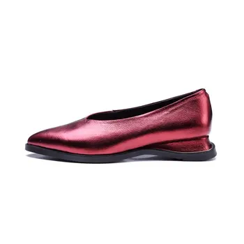ALLBITEFO large size:33-43 low-heeled genuine leather pointed toe women pumps fashion casual thick heel ladies shoes Sra zapato