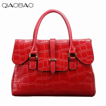 QIAOBAO The New Leather Handbag crocodile pattern first layer cow leather handbag OL commuter leather big bag