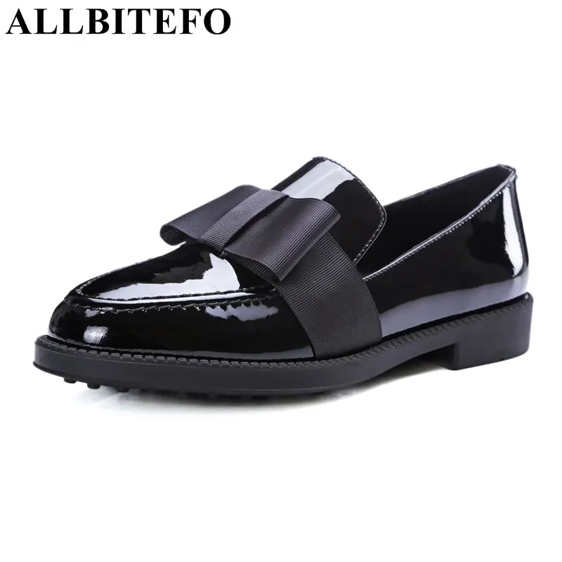 ALLBITEFO sweet bowtie genuine leather low-heeled women pumps fashion brand thick heel casual women's shoes sapatos femininos
