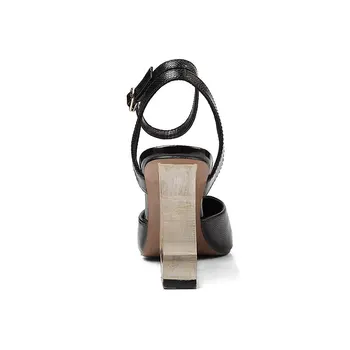 ALLBITEFO large size:33-42 crystal heel genuine leather pointed toe wedges heel women sandals fashion high heels summer sandals