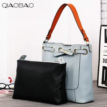 QIAOBAO Natural Leather handbags 2017 new women's shoulder bag Korean women's leather oblique cross bag Composite bag