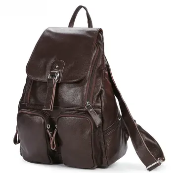 QIAOBAO Natural Cowhide leather Backpack Korean fashion Leather bags simple multi-functional hardware lock shoulder bag