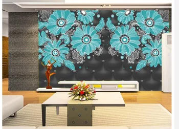 Home Decoration photo 3d wallpaper room modern wallpaper Blue flowers 3D TV backdrop bathroom 3d wallpaper