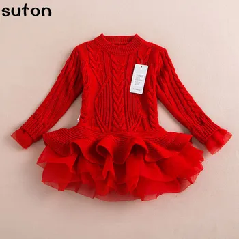 Thick Warm Girl Dress Christmas Wedding Party Dresses Knitted Chiffon Winter Kids Girls Clothes Children CLothing Girl Dress