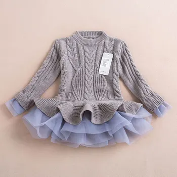 Thick Warm Girl Dress Christmas Wedding Party Dresses Knitted Chiffon Winter Kids Girls Clothes Children CLothing Girl Dress