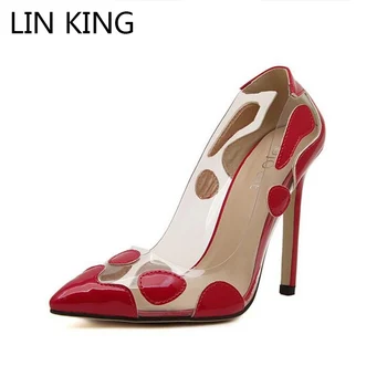 LIN KING Women Pump Sexy Pointed Toe High Heels Shoes Woman Wedding Party Patchwork High Heel Pumps Rose Zapatos