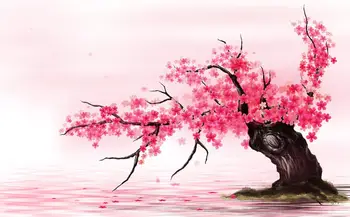 Romantic pink cherry blossoms reflection classic wallpaper for walls Home Decoration custom 3d photo wallpaper