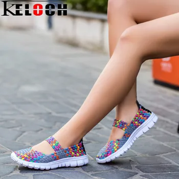 Keloch Women Casual Shoes 2017 Summer Breathable Handmade Women Woven Shoes Comfortable LightWeight Wovening Female Flats