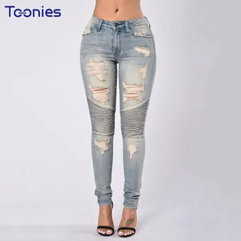 Women's Jeans Trousers for Female Denim Pants 2017 New Spring Fall Europe and the United States Hole Boyfriend Pencil Pants