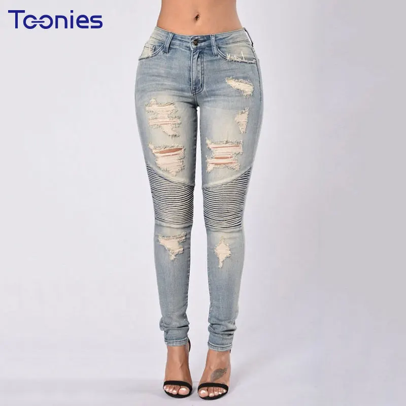 Women's Jeans Trousers for Female Denim Pants 2017 New Spring Fall Europe and the United States Hole Boyfriend Pencil Pants