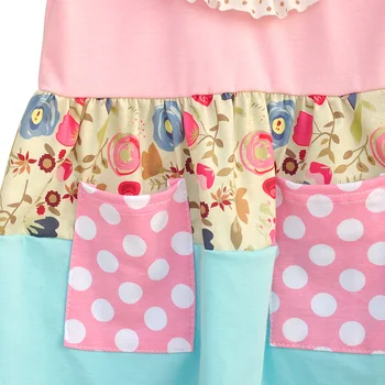Kids Patchwork Clothing Bib Top With Pockets Button Polka Dot Double Ruffle Pants Girls Cotton Remake Outfits S080