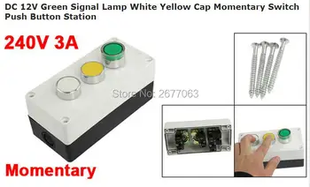 DC 12V Green Signal Lamp White Yellow Cap Momentary Switch Push Button Station