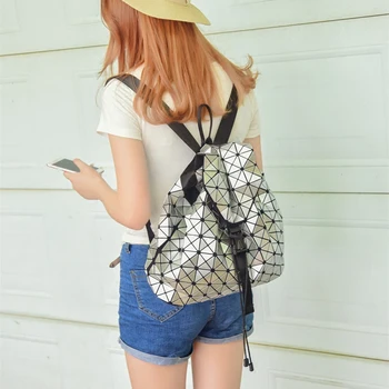 Fashion Women Drawstring Backpack Diamond Lattice Geometry Quilted Ladies Backpack Sac Bag For Teenage girl Bao Bao School Bags