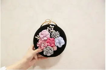 BEARBERRY 2017 women bag hot hand evening bags new Appliques pattern flowers wedding dinner bags 3d flowers round shaped clutch