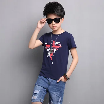 Boy short sleeve t-shirt hole denim shorts two sets boys clothes Summer Kids Cotton Round Collar Tops Jeans Fashion Casual Set