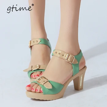 Gtime New Fashion 2017 Summer Women Sandals Shoes Thick Heels Summer Sandals Genuine Leather Women Shoes Plus Size ZWS201