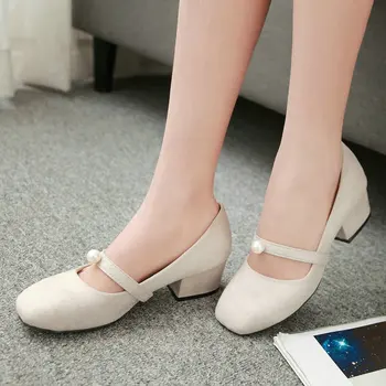New Women Shoes Spring Autumn Style Casual Flock PU Square heel Pumps Shoes for Woman's Concise Elegant Mary Janes Shoes Women
