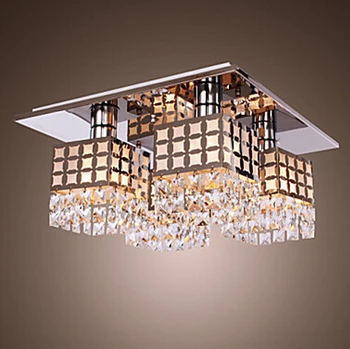 Crystal Chandelier Stainless Steel Square Living Room Bedroom Ceiling Lamp