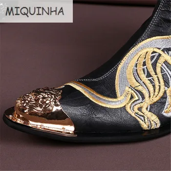 2017 New Designer Motorcycle Boots Med Heels Embroidered Masculino British Superstar Metal Cap-Toe Mixed Colors Shoes Men Boots