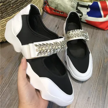 2017 Mixed Color Cozy Flats Spring&Summer Crystal Hook & Loop Shoes Woman Luxury Bling Casual Women Shoes Lazy Shoes Mujer Flats