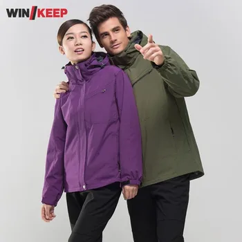 Men Women Winter Waterproof Mountain Clothes Climbing Hiking Overcoats Thicken Fleece Lining Warm Outwear Jacket Coat For Lovers