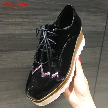 Miquinha 2017 New Brand Design Casual Shoes Square Toe Lace Up Shoes Wedges Lady Super Star Runway Shoes Zapatos Mujer