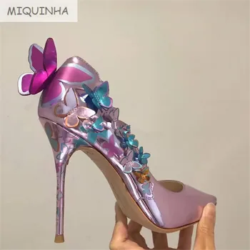 2017 Butterfly New Designer Fashion Sequined Zapatos Mujer Sapato Feminino Chaussure Femme Pointed Toe Wedding Shoes Women Pumps