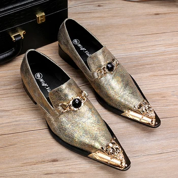 Choudory 2017 Mens Shoes Genuine Leather Diamond Dress Loafers Mens Wedding Flat Shoes Gold Dress Shoes For Men