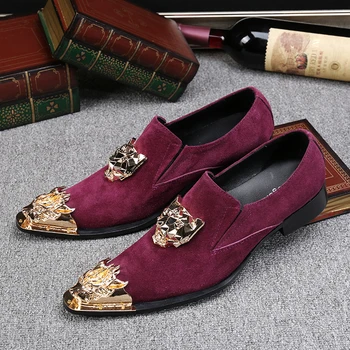 Choudory Men Prom Shoes Red Men Wedding Shoes Gold Metallic Club Shoes Mens Velvet Loafers Slip On Leather Shoes