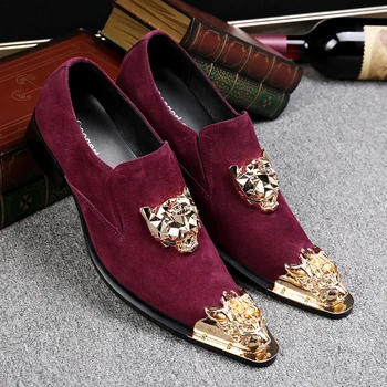 Choudory Men Prom Shoes Red Men Wedding Shoes Gold Metallic Club Shoes Mens Velvet Loafers Slip On Leather Shoes