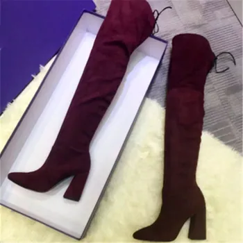 High Boots Bottes Femmes Women Round Toe Elastic Boots Zapatos Mujer Over The Knee Botines Mujer Botas Mujer Thigh High Boots