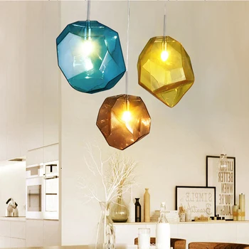 Led e27 Colorful Stone Shaped Glass Iron LED Lamp LED Light.Pendant Lights.Pendant Lamp.Pendant light For Dinning Room Foyer