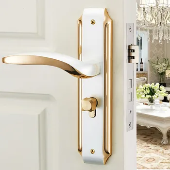 Euro Fashion white gold mute mechanical split room door lock,ivory white bedroom bathroom, kitchen solid wood door handle lock