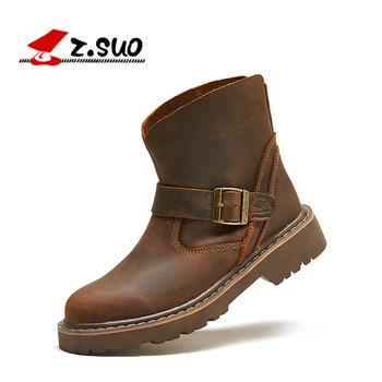 Z. Suo women 's boots,leather boots,women in western ancient looping buckles canister boots woman