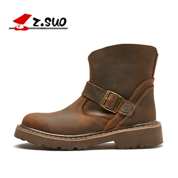 Z. Suo women 's boots,leather boots,women in western ancient looping buckles canister boots woman