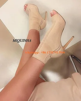 New Design Women Fashion Open Toe Cut-out High Heel Ankle Boots Sexy Bandage Short Boots Thin Heel Boots Dress Shoes