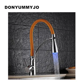 DONYUMMYJO Black/Chrome Finish Kitchen Sink Faucet Deck Mount Pull Out Dual Sprayer Nozzle Hot Cold Mixer Water Taps Sink mixer