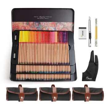 Marco Renoir fine art professional Oily Colored pencils 100 Color with 3 Roller bag and Two-finger Glove