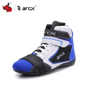 ARCX Men's Motorcycle Boots Leisure Blue Leather Four Breathable Street Moto Racing Ankle Four Seasons casual shoes