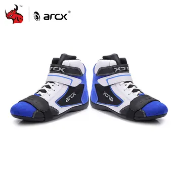 ARCX Men's Motorcycle Boots Leisure Blue Leather Four Breathable Street Moto Racing Ankle Four Seasons casual shoes