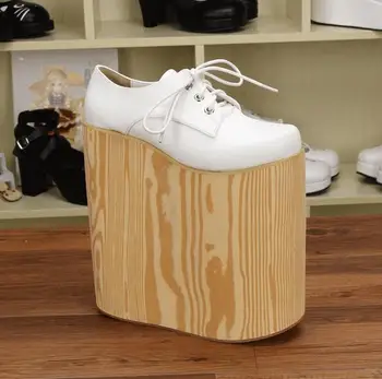 DHL Free Thick Sole 22CM Big Size Customize Adult Cosplay Shoes Women High heels Fashion Platform Pumps imitation wood-grain