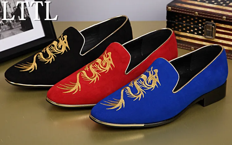 LTTL Dragon Men Shoes Famous Embroidery Creepers New Coming Suede Men Moccasins Slip-on Flats Round Toe Loafers Daily Sapatilha