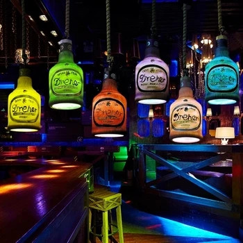 Creative chandelier Cafe Bar Bar Restaurant Lounge KTV single-headed personality retro bottle decorative lamps