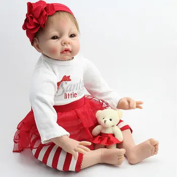 21.5inch Baby-reborn girl doll handmade doll soft silicone vinyl fashion Denim skirt lifelike boneca reborn baby toys for kids