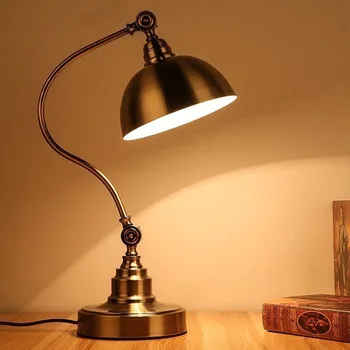 HGhomeart American Retro E27 Copper Table Lamp Simple Bedroom Bedside Learning Light Iron Eye Lamp