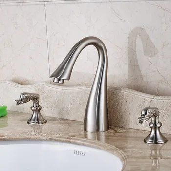 Goose Neck Bathroom Brushed Basin Sink Faucet Dual Handles Widespread Washbasin Mixer Taps