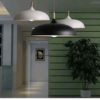 Modern Black/White Wood Pendant Lights Lamps Dining Room Aluminum Ceiling Hanging Lighting Dia 45cm/60cm